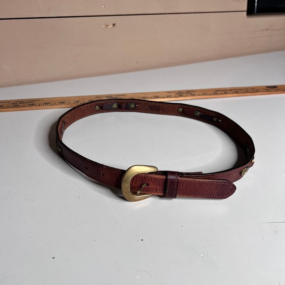 Fossil Accessories - Fossil Vintage Brown Leather Belt Brass Link Hardware 98650M Size Medium